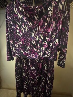 Nine West Purple Abstract-Print Long Sleeve Dress